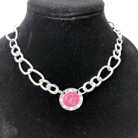 GUESS SILVER TONE LOGO‎ CHUNKY NECKLACE NEW WITH TAG - Picture 4 of 4